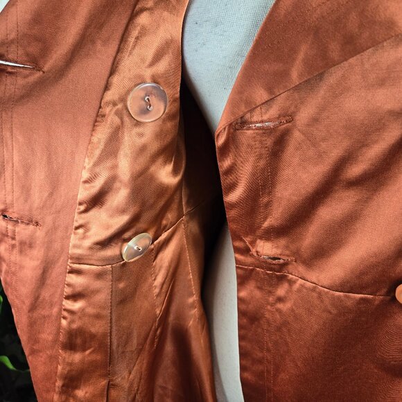 Bebe Size Medium Burnt Orange Double Breasted Trench Coat Belt Pockets Flared - Picture 13 of 16